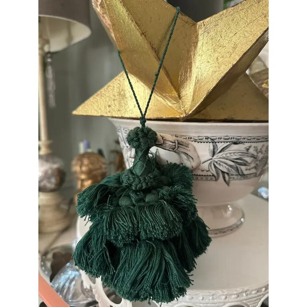 French Tassel Furniture Key Fob emerald Green Cotton *Shabby Chic Vintage